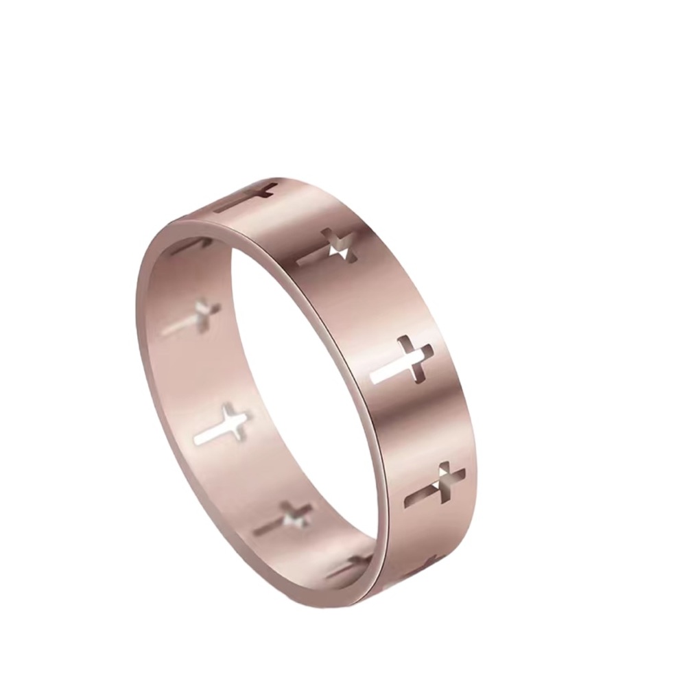 Stainless Steel Rose Gold Tone Cross Band Ring